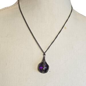 Necklace Handmade Gothic Purple Orb Pendant Claw Cage Chain 18" SKU2376